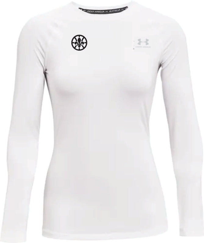 Femme - Compression UA manches longues blanc (logo gris UA)